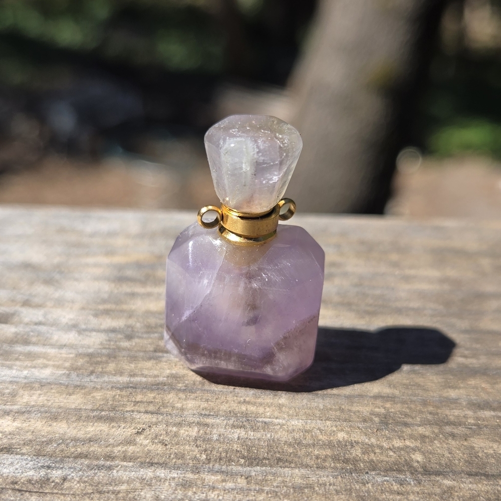 Amethyst Square Crystal Gemstone Bottle Pendant Essential Oil Aroma Therapy - Picture 2 of 5